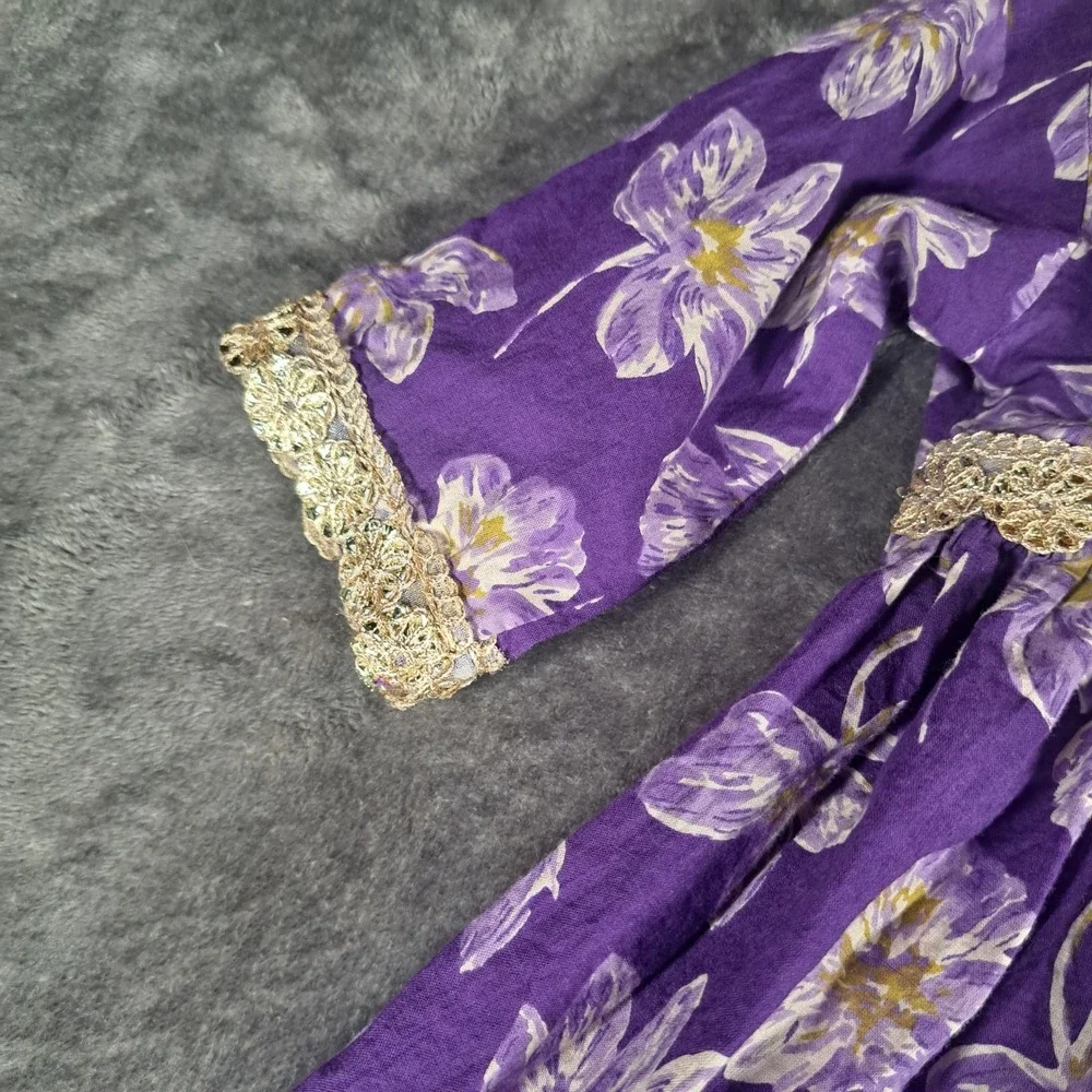 RidoKidz‎ Purple Floral Alia Cut Kurti Top Indian Ethnic Cotton Dress Beaded